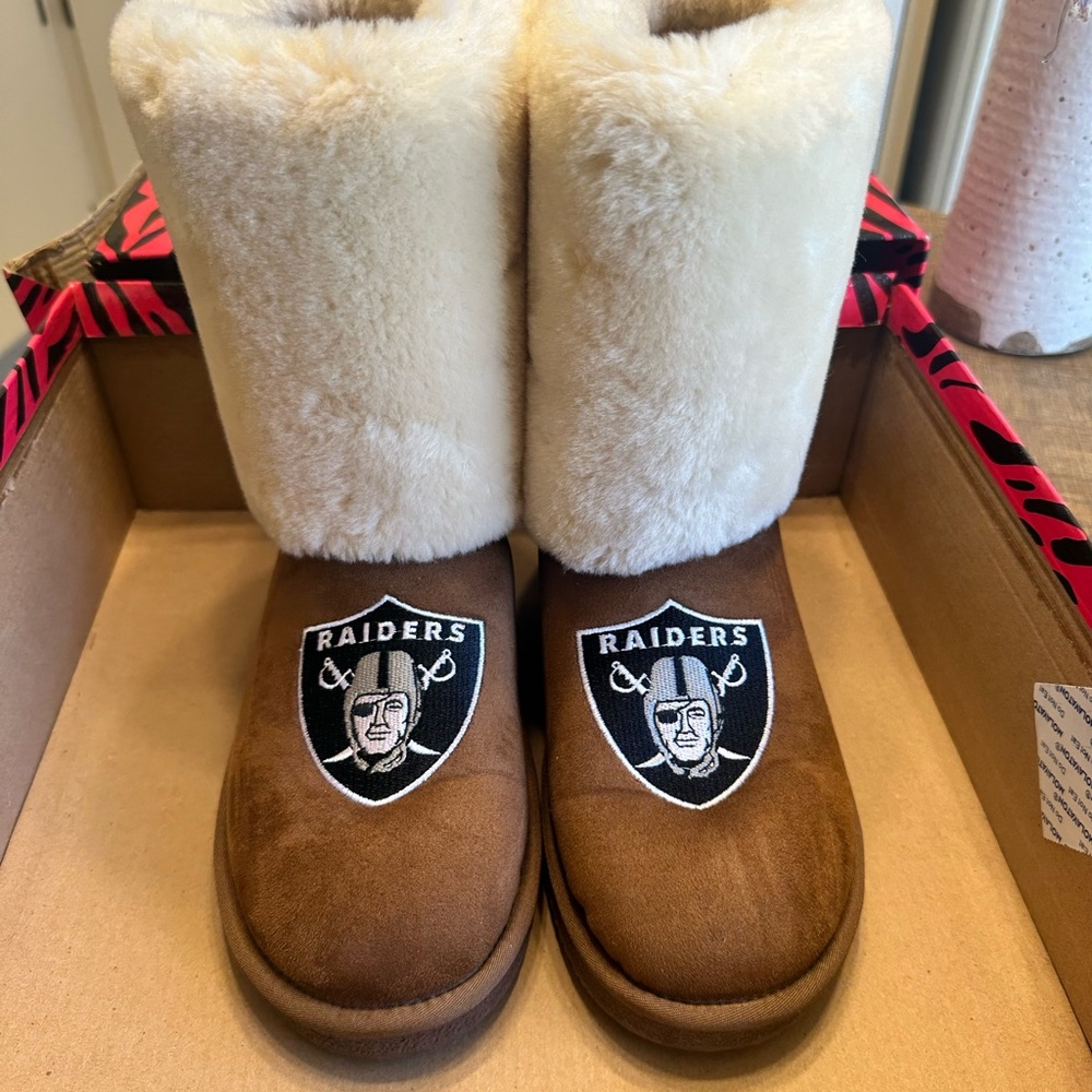 NFL Raiders Brown and Cream Women's Boots